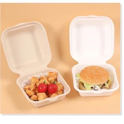 China Custom 6x6 Inch Take Away Lunch Packing Fast Food Container Biodegradable Clamshell Bagasse Hamburger Sugarcane Burger for sale