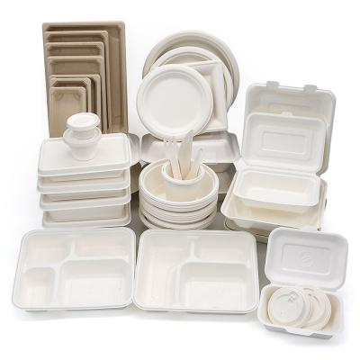 China 600ml Biodegradable & Compostable Sugarcane Take Away Bagasse Biodegradable Paper Take Out Food Container Disposable for sale