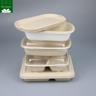 China Custom Biodegradable Sugarcane Bagasse Pulp Fiber Fast Food Packing Paper Box Bio Degradable Takeaway To Go Container for sale