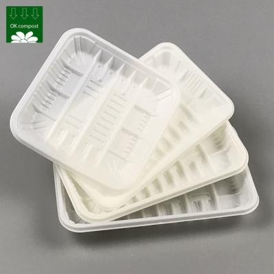China OEM Service 100% PLA Biodegradable Disposable Plastic Food Plates Round Dish Meat Trays Bioplastic Sushi Trays for sale