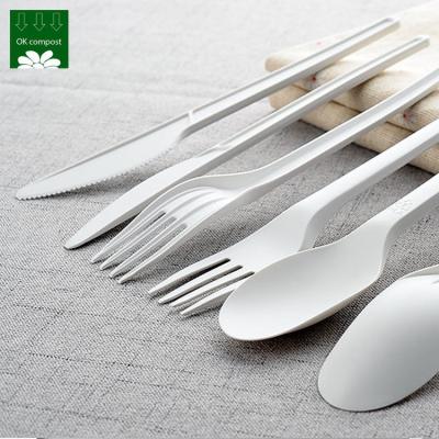 China OEM Service 100% PLA Plastic Fully Compostable Quality Disposable Cutlery Biodegradable Spoon Fork Knife Set for sale