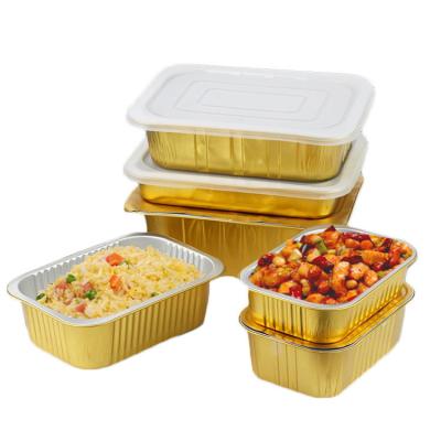 China Golden Aluminum Foil Pan Disposable Foil Fast Food Container To Takeout Cake Trays Boxes Foil Container Food Pack for sale