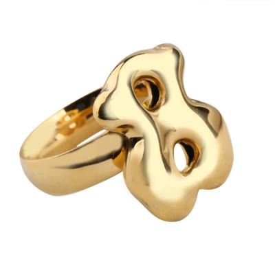 China High Polished Stainless Steel Jewellry Custom Plated Gold Ring Hollow for sale
