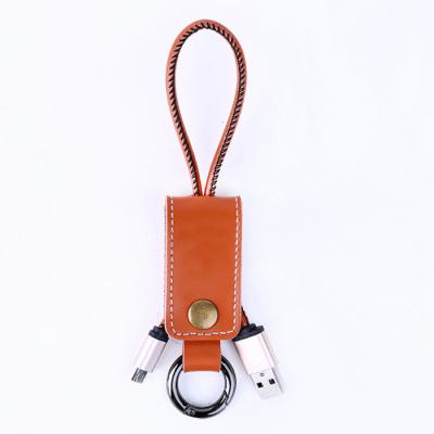 China PU Micro USB Power Cable With Leather Key Chain Micro USB Connector for sale