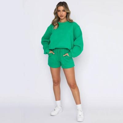 China OEM Green Cotton Sports Wear Elastic Waist Drawstring Women Running Shorts for sale