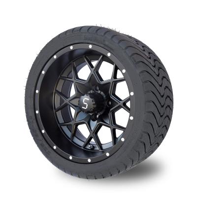 China 14 Inch Matte Black Golf Cart Rims And Tire Combo 225/30-14 Street DOT 101.6 PCD for sale