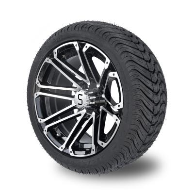 China 14x7 Golf Cart Wheels And Tires Combo 225/30-14 Street Tire Machined Glossy Black for sale