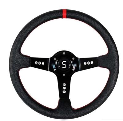 China Red Stripe Offset Three Spoke Steering Wheel 13.5 Inch For Golf Cart for sale
