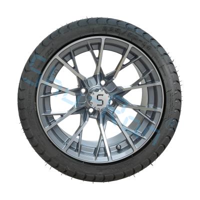 China Golf Cart Machined Gunmetal 14 inch Rims with Street Tire, Alloy Wheel and Tire Combo for Golf Car à venda