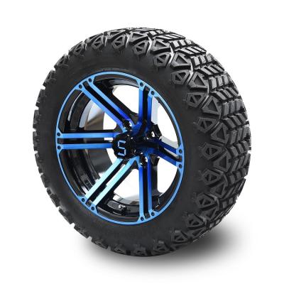 China Carrinho de golfe azul de 14 polegadas/rodas pretas lustrosas e 22 polegadas - pneus fora de estrada altos 4 DOBRAS com DOT Approved à venda