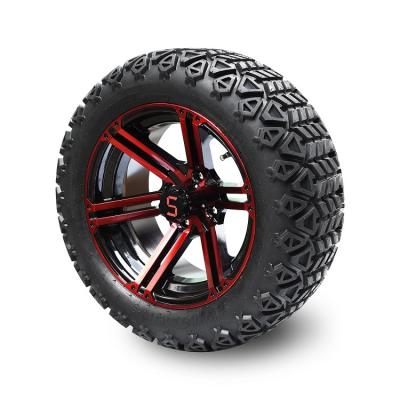 China 14 Inch Golf Cart Red/Glossy Black Wheels And 22x10-14'' DOT All Terrain Tires Assembly for sale