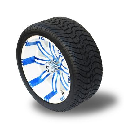 China 14'' Blue/Glossy White Wheels And 225/30-14 Tires Assembly Electrophoresis Paint for sale