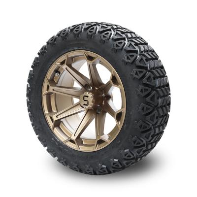 China 14 Inch Golf Cart Bronze Wheel and 22x10-14 Off-Road Tire with Lug Nuts and Center Caps for sale