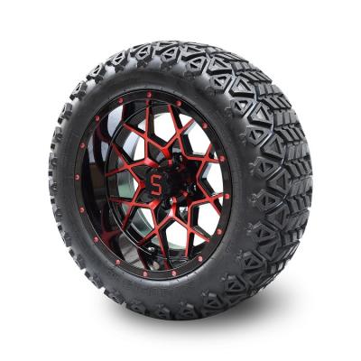 China Carro de golf ruedas negras rojas/brillantes de 14 pulgadas y neumáticos de 22 pulgadas combinados en venta