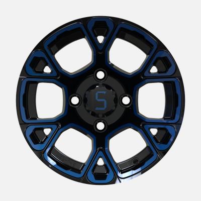 China Golf Cart Wheels 12 Inch Blue/Glossy Black 4x4 Bolt Including Center Caps for sale