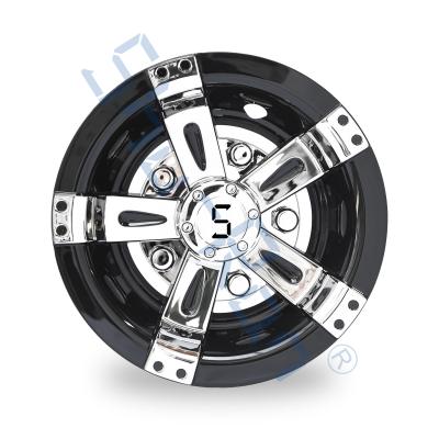 China Universal 10 Inch Golf Cart Black & Chrome Wheel Covers Hub Caps with S Logo - Set of 4 for sale