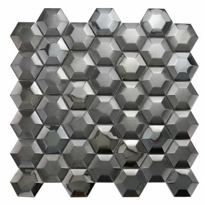 China Mirror Gold Silver Black Stainless Steel Mosaic Tiles 3D Hexagon Rustproof AISI for sale