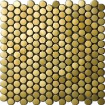 China Small Gold Round Mirror Hairline Metal Mosaic Tile Adorns Living Room Wall Hotel Bar for sale