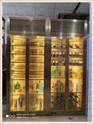 中国 PVD Plating SS Wine Cabinet Rose Gold Brass 2 Door Temperature Controlled Stainless Steel Wine Display Fridge 販売のため