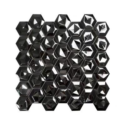 China Luxury 304 Stainless Steel Mirror Black 3D Hexagon Metal Mosaic For Kitchen Bathroom Living Room Background Wall Tiles for sale