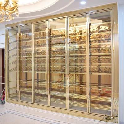 中国 Custom Copper Antique Brushed Stainless Steel Wine Cabinets 4 Door Temperature Controlled 販売のため
