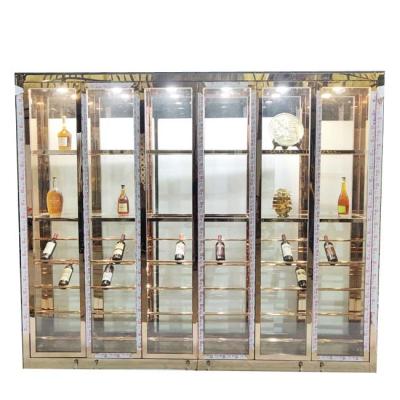 China Luxury Multilayer Glass Door Stainless Steel Wine Cabinet Wine Rack for sale