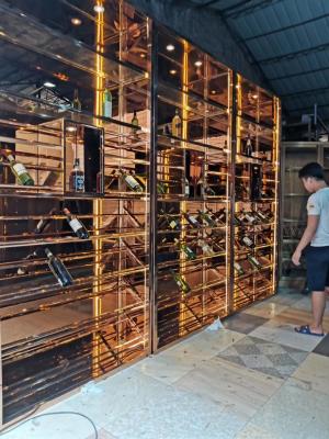 China 201 Stainless Steel Wine Cabinets Display Shelf With Luxury Light Temperature Controlled for sale