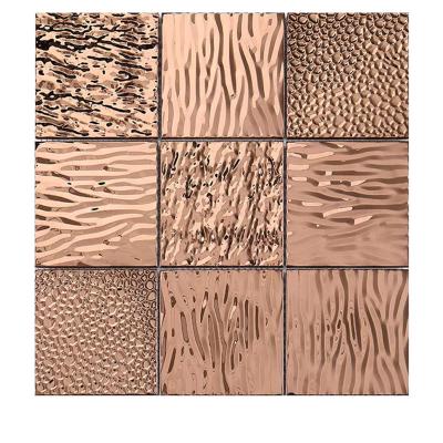 China 2023 High-End Design 98 * 98 Rose Gold Spiral Pattern Mirror Stainless Steel Metal Mosaic Background Wall Living Room for sale