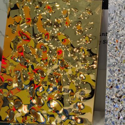 Chine 316L or miroir brillant couleur feuilles d'acier inoxydable ondes d'eau moyenne paille de miel revêtement mural à vendre