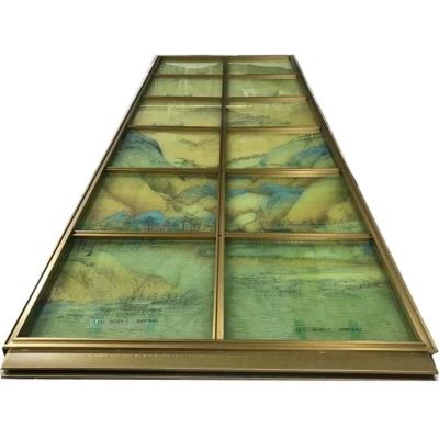 China Light Luxury Landscape Painting Stainless Steel Screen Partition Glass Image Room Divider for sale
