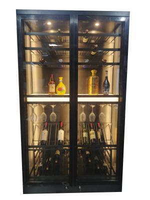 China Cabinet de vino de acero inoxidable de metal negro a medida Temperatura constante de 12 a 18 grados Celsius en venta