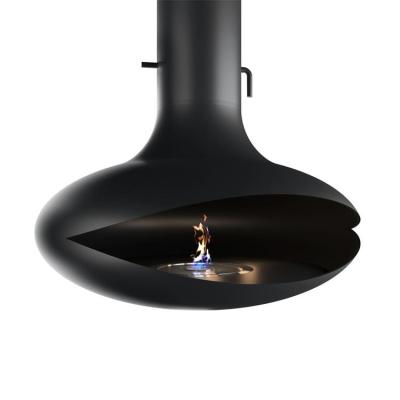 China Black Roof Mounted Ceiling Carbon Steel Float Suspended Bioethanol Fireplace for sale