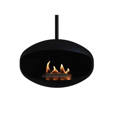 China Indoor Black Real Flame Roof Mounted Hanging Cocoon Ethanol Fireplace for sale