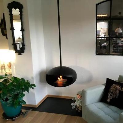 China 600mm Modern Black Roof Mounted Cocoon Hanging Suspended Bioethanol Fireplace for sale