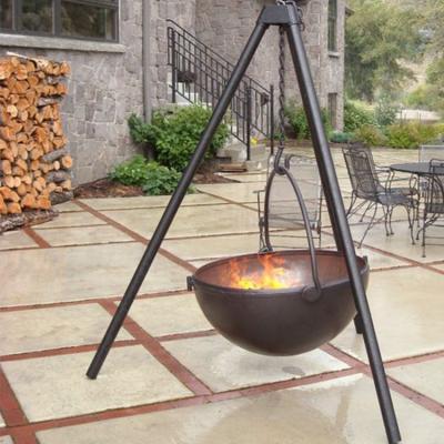 China Hemisphere Corten Steel Fire Globe Tripod Hanging Fire Pit BBQ Grill for sale