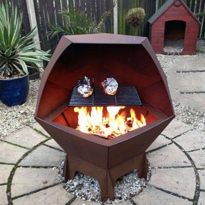 China Decahedron Corten Steel BBQ Grill Outdoor Fire Pit And Barbecue Grill for sale
