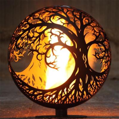 China Tree Of Life Ellipse Corten Steel Sphere Fire Pit 900mm Outdoor Decoration for sale