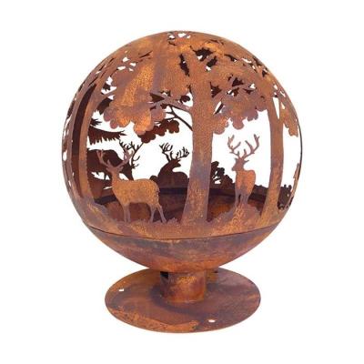 China Woodland Deer Corten Steel Fire Globe Round Ball Fire Pit OEM for sale