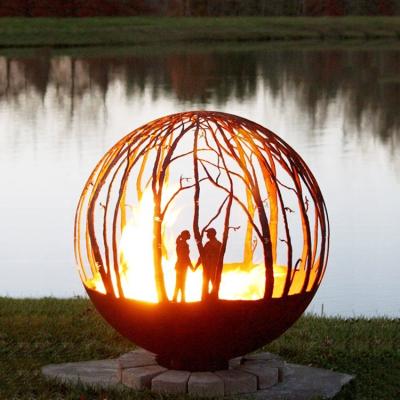 China OEM Wood Burning Corten Steel Fire Globe Winter Sphere Shaped Fire Pit for sale
