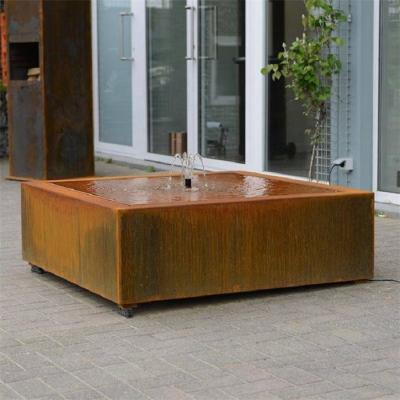 China 120*120*40cm Rusty Square Corten Steel Water Feature Fountain for sale