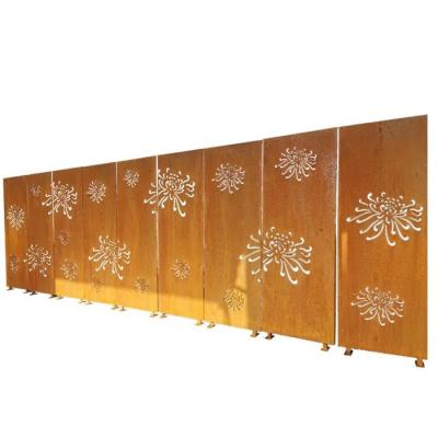 China Chrysanthemum Pattern Rusty Metal Garden Ornaments Corten Steel Laser Cut Panels for sale