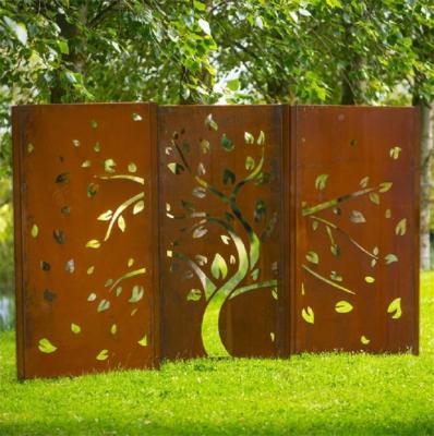 China Tree Image Weathering Steel Garden Screen Panels For Home Decor for sale