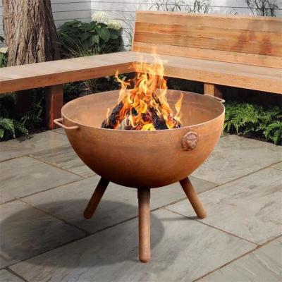 China 70cm Outdoor Cauldron Corten Steel Fire Pit Charcoal Burning for sale