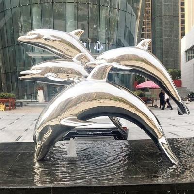 China Fuxin Animal Life Size Dolphin Stainless Steel Animal Sculpture Contemporary for sale