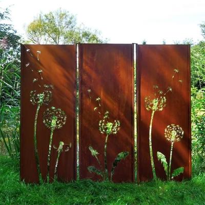 China Decorative Garden Laser Cut Corten Steel Panels Dandelion Patterns ISO9001 for sale