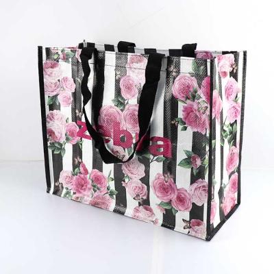 China Plastic Polypropylene Woven Shopping Grocery Bags With Flower Printing for sale