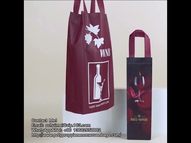 Tote Reusable Double Bottles Non Woven Wine Bags 85gsm Folding Laminated