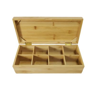 China Handmade Customized Bamboo Wooden Tea Caddy Storage Organizer with 8 Compartments for sale