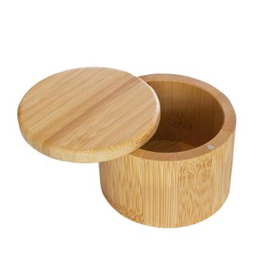 China Sustainable Custom Bamboo Salt Cellar Bamboo Storage Box With Magnetic Swivel Lid for sale