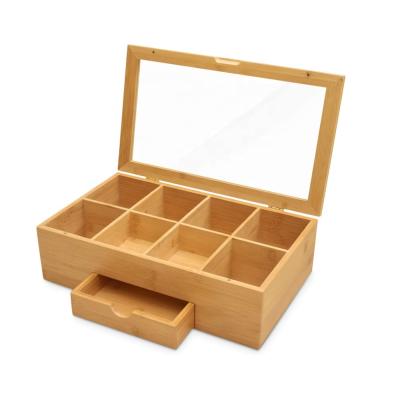 China Handmade high quality multifunctional with window and drawer 8 compartments transparent tea bag boxes for sale